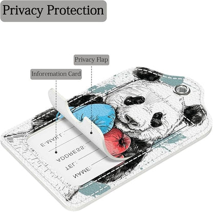 Funny PU Leather Luggage Tags 2-Pack Cool Boxing Panda Cute Pattern Suitable for Suitcase Stainless Steel Loop and Address Card Essential for Cruise and Airport Travel for Men and Women