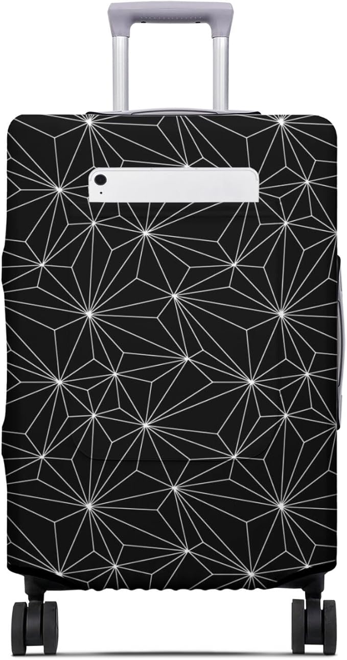 Black Polygonal Travel Luggage Cover, Travel-Themed Suitcase Protector Stretchable, Washable Travel Suitcase Cover (S for 18-20 Inch Luggage)