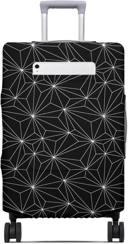 Black Polygonal Travel Luggage Cover, Travel-Themed Suitcase Protector Stretchable, Washable Travel Suitcase Cover (M for 22-24 Inch Luggage)