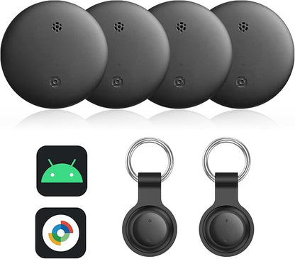 VODESON Google Find My Device Tracker 2025 - IP67 Waterproof Android Key Finder with 350ft Range, 90dB Alarm & 12-Month Battery, 4 Pack for Luggage/Wallets/Bikes (No iOS)