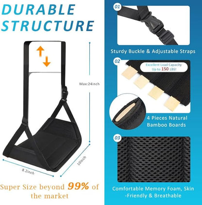 Foot Hammock for Plane Travel, Upgraded Wide Airplane Foot Hammock with Detachable Hardboard, Portable Footrest for Air Travel Essentials Long Flights Flying, Adjustable Foot Rest Leg Hammock