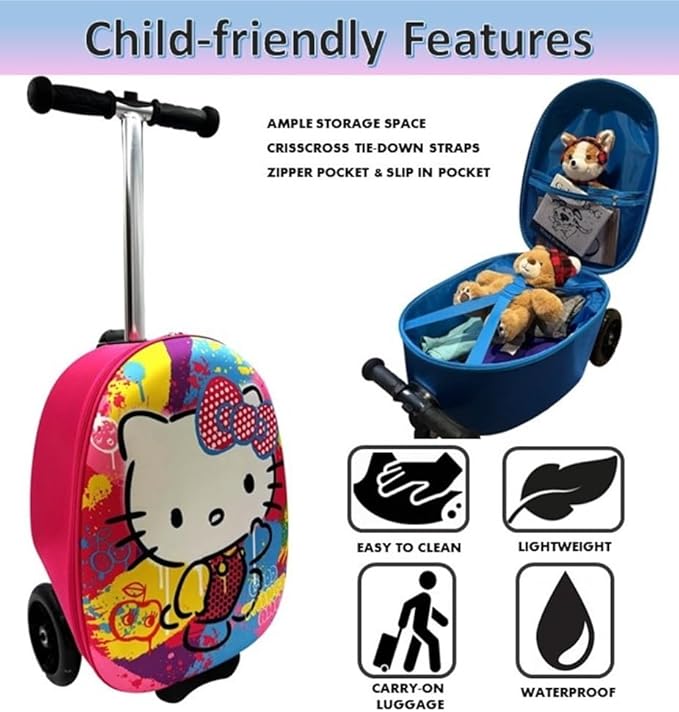 Fast Forward Kid’s Licensed 18" Ride-On Suitcase Scooter - Lightweight Carry-On Foldable Scooter Luggage