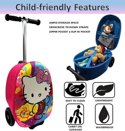 Fast Forward Kid’s Licensed 18" Ride-On Suitcase Scooter - Lightweight Carry-On Foldable Scooter Luggage