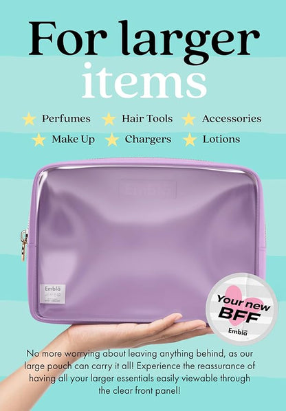 Embla London Makeup Bag Cosmetic Case, Clear Zipper Make Up Pouch and Toiletry Travel Tote, Cute Skincare Pouches for Women Girls, Preppy Purse Cosmetic Organizer, Large Makeup Bags, Grape