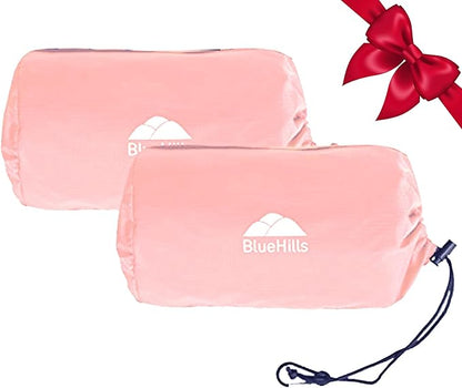 BlueHills Ultra Compact Travel Blanket 2 Pack Large Soft Cozy Portable Blanket Sheet with Carry Case and for Flight Airplane Car Layover Camping Hotel C206-2PK-Pink