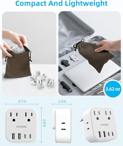 European Travel Plug Adapter Set, 8-in-1 Travel Adapter with 4 AC, 4 USB Ports (2 USB C), US to UK/EU Universal Travel Adapter, International Power Adapter with Type C/G/D/L/A/I Detachable Plugs