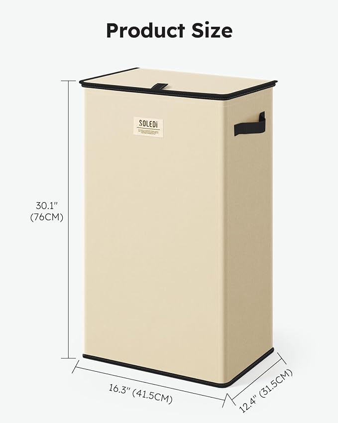 SOLEDI Laundry Hamper with Lid 100L Large & Tall Collapsible Laundry Basket, Clothes Hamper with Bag Removable Easy to Carry, Dirty Hampers for Bedroom, Bathroom, Dorm, College, Beige