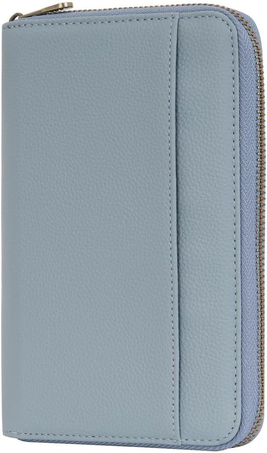 WASON Leather Zipper Travel Passport Wallet Holder RFID Blocking Cover, Passport case Pocket Slot for Card, Cash, ID, Boarding Pass and Ticket for Men, Women and Family Trips (Blue)
