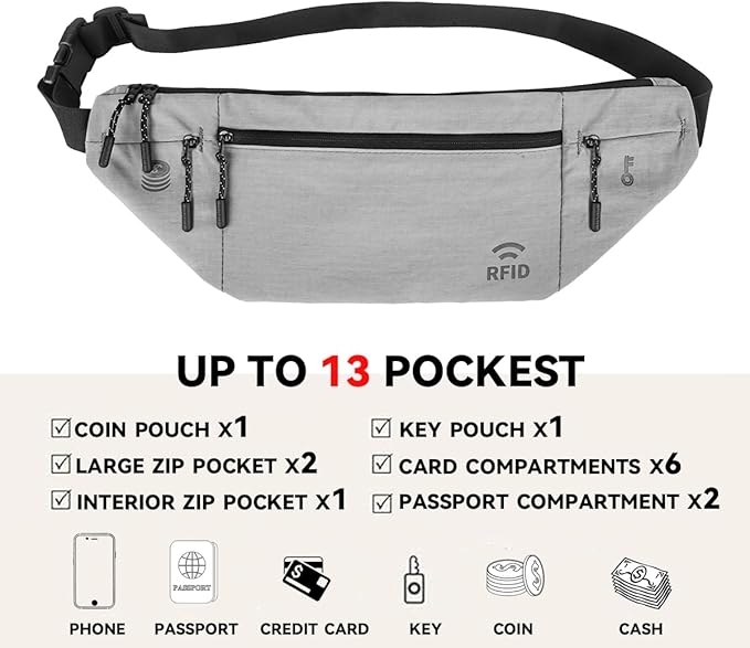 Travel Money Belt for Men and Women hidden slim passport holder - travel wallet with RFID blocking under clothes to protect Cash, Credit Cards and Documents (khaki)