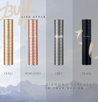 Travel Refillable Perfume Atomizer 0.17fl.oz/5ml. Cologne Pocket Recyclable Portable Sprayer Bottle. Mini Scent Pump Case Dispenser Perfume Container (ROSE+GREY)