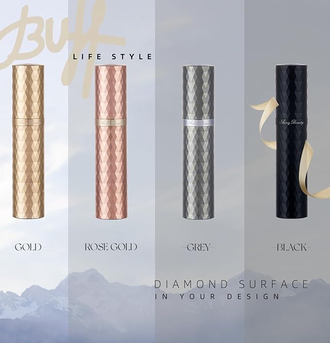 Travel Refillable Perfume Atomizer 0.17fl.oz/5ml. Cologne Pocket Recyclable Portable Sprayer Bottle. Mini Scent Pump Case Dispenser Perfume Container (ROSE+BLACK)