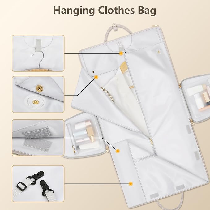 Garment Bags for Travel, Convertible Suit Travel Bag for Women, Stylish Carry On Garment Bag with Toiletry Pocket, Shoulder Strap & Shoes Compartment, 2 in 1 Foldable PU Leather Duffle Bag, Multicolor