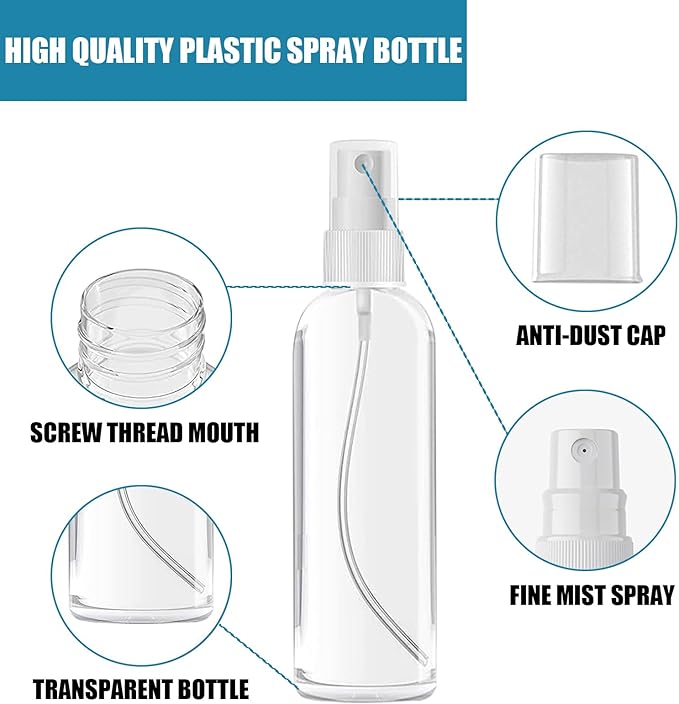 50PCS 4oz/120ml Small Spray Bottle, Clear Fine Mist Spray Bottle Mini Empty Hair Spray Bottle, Plastic Refillable Cosmetic Containers for Plants, Cleaning, Misting & Skin Care