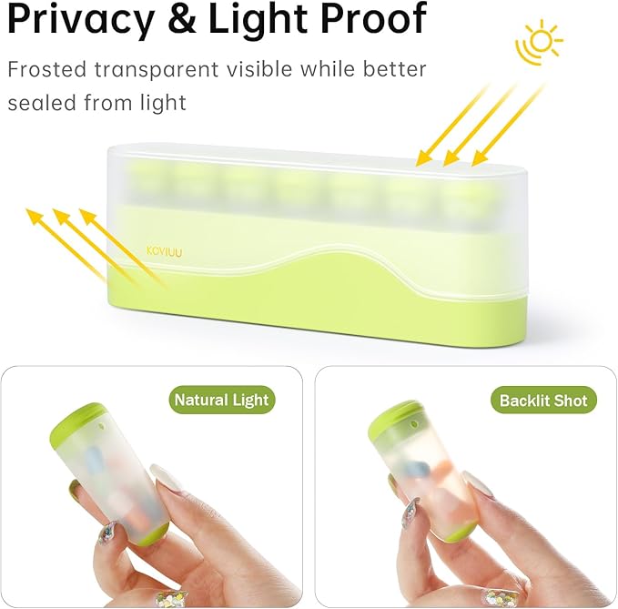 Weekly Pill Organizer 1 Time a Day, KOVIUU Removable Pill Box 7 Day, Portable Travel Pill Case, Once Daily Medication Container Holder, Week Pillbox Dispenser for Vitamin Medicine Supplement, Green