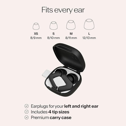 Alpine Silence Earplugs for Sleep, Focus & Travel - V-Shape Snug Fit & Soft Oval Tips – 4 Sizes XS/S/M/L - Comfortable, Reusable Hearing Protection - up to 25dB – Black