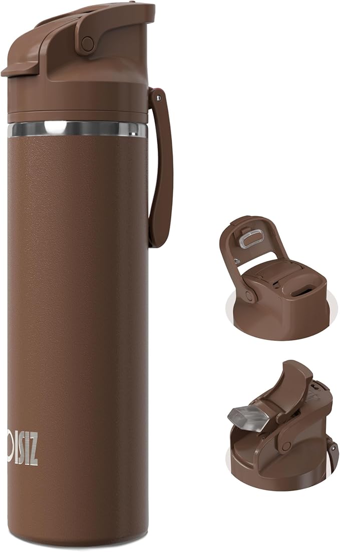 OISIZ Insulated Water Bottle 24 oz with 2 in 1 Spout and Straw Lid,One Click Safety Lock,100% Leakproof,Keep Cold 24H,Vacuum Stainless Steel Water Bottle for School,Travel and Sports,Dishwasher Safe