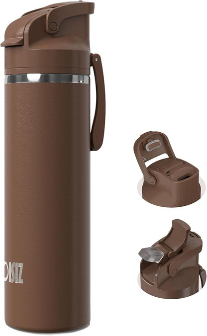 OISIZ Insulated Water Bottle 24 oz with 2 in 1 Spout and Straw Lid,One Click Safety Lock,100% Leakproof,Keep Cold 24H,Vacuum Stainless Steel Water Bottle for School,Travel and Sports,Dishwasher Safe