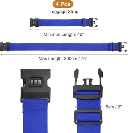 MECCANIXITY Luggage Straps with Combination Lock Adjustable Suitcase Belt Strap for Suitcase Briefcase Backpack Travel, Dark Blue, Pack of 4