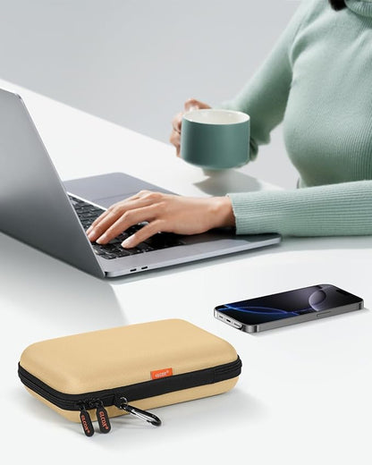 Kakhi-Brown Hard Shell Carrying Case for External Hard Drive, Power Bank, Charger, Cable, Cell Phone, Electronic Accessories - Larger Capacity Storage Pouch Shockproof Travel Case Bag for Men Women