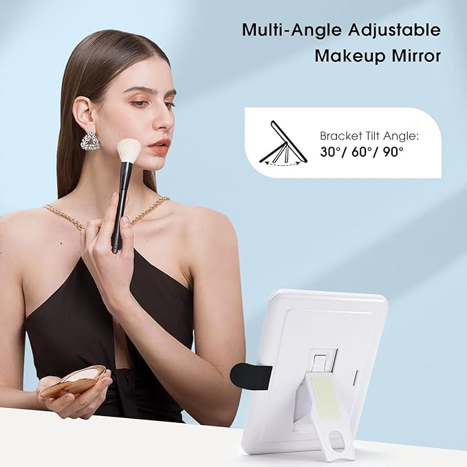 Leather Makeup Case with LED Lighted Mirror 11.4 Inch Travel Makeup Bag Adjustable Brightness in 3 Colors Cosmetic Organizer Artist Storage Bag with Dividers Brush Holder Bag Vanity Shiny Blue