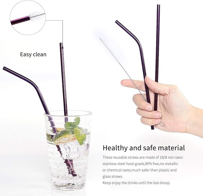 8-Piece Portable Stainless Steel Flatware Set, Travel Camping Cutlery Set with Purple Waterproof Case