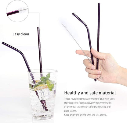 8-Piece Portable Stainless Steel Flatware Set, Travel Camping Cutlery Set with Purple Waterproof Case