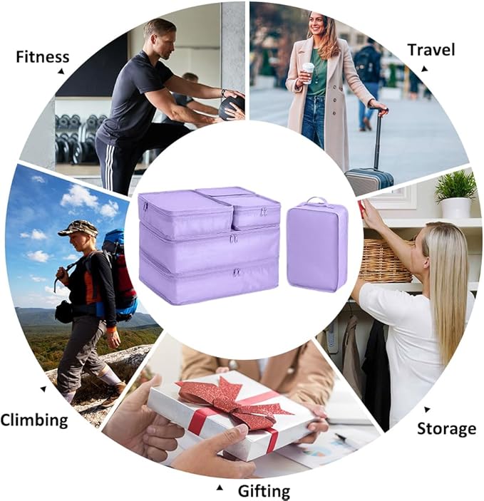 Packing cubes for Travel Luggage Organizer Bags 6 Set Packing Cubes for Suitcases Travel Essentials for Carry on Mesh Suitcase Organizer with Shoe Bag (purple)