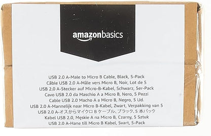 Amazon Basics 5-Pack USB-A to Micro USB Charging Cable, 480Mbps Transfer Speed with Gold-Plated Plugs, USB 2.0, 6 Foot, Black