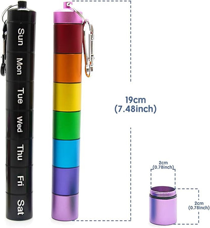 2 PCS Metal Travel Pill Organizer Large - Rainbow Weekly Pill Case +7 Day Pill Organizer-Waterproof Pill Box Container - Compact and Durable Medicine Organizer