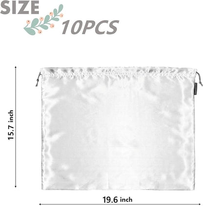 10 Pack Dust Bags for Purses and Handbags, Silk Dust Cover Storage Bag with Drawstring Travel Storage Pouch for Handbag Purse Shoes Boots (White, 19.6 × 15.7 in)