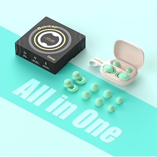 Ear Plugs for Sleeping Noise Reduction, Beinkap Reusable Earplugs Hearing Protection for Focus, Study, Work – 6 Pair Eartips in S/M/L – Flexible Silicone Soft – 35dB Noise Cancelling - Green