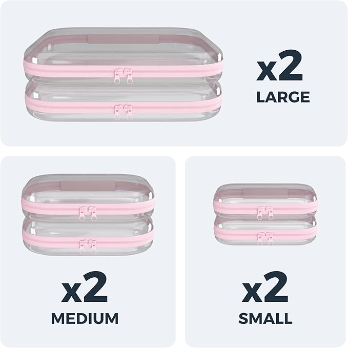 Extra Large 13.7" Durable Clear Hard Zipper Case 6 Pack, 2x Large, 2x Medium, 2x Small, Clear Travel Makeup Bag, Hard Plastic Travel Toiletry Bag for Women, Toy & Make Up Organizer Pouch
