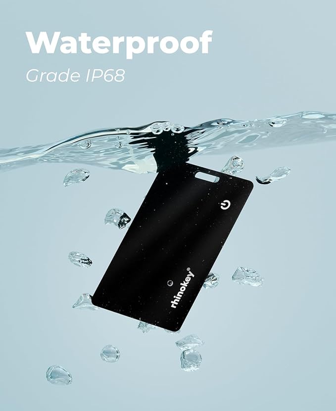 Rhinokey® Wallet Tracker Card (iOS Only) - Slim Rechargeable 1.8mm Thin Tracker, Airtag Wallet IP68 Waterproof, Apple Find My Luggage Tags, Item Finder with Key Chain Hole