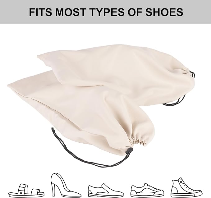 LAKE OF FIRE 8 Pcs Single Shoe Bags for Travel - 18"X9" Packing Shoe Travel Bags for Suitcase, Shoes (Beige)