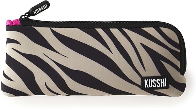 KUSSHI Neoprene Zipper Makeup Brush Pouch and Travel Pencil Case for Beauty Tools, Pencils, Brushes & Small Accessories - Makeup Brush Bag Pouch for Organization and Travel Items (Zebra/Fuchsia)