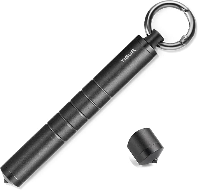 TISUR Small Metal Pill Organizer, Titanium Keychain Pill Holder Travel Pill Box Case Multitool EDC Every Day Carry for Men (Black Titanium)