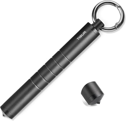 TISUR Small Metal Pill Organizer, Titanium Keychain Pill Holder Travel Pill Box Case Multitool EDC Every Day Carry for Men (Black Titanium)