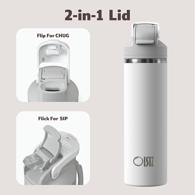 OISIZ Insulated Water Bottle 24 oz with 2 in 1 Spout and Straw Lid,One Click Safety Lock,100% Leakproof,Keep Cold 24H,Vacuum Stainless Steel Water Bottle for School,Travel and Sports,Dishwasher Safe