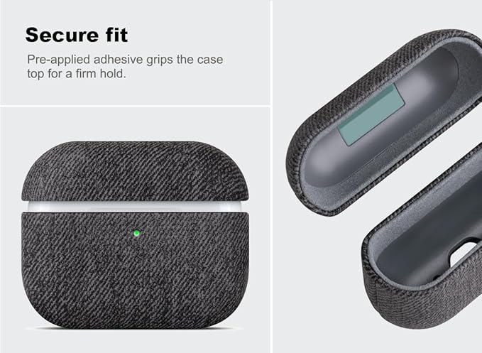 Handmade Case - for AirPods Pro 3 Case Cover - Selected Skin-Friendly Vegan Leather, Woolen Fabric Cloth Style, Drop Protective Hard Cover for AirPods Pro 3rd Generation Earbuds - Black