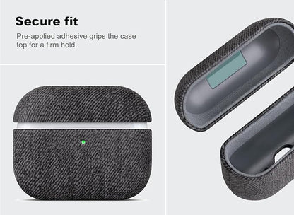 Handmade Case - for AirPods Pro 3 Case Cover with Key Chain - Selected Skin-Friendly Vegan Leather, Woolen Fabric Cloth Style, Shockproof Hard Cover for AirPods Pro 3rd Generation - Black