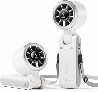 Diveblues Portable Handheld Turbo Fan, 5 Gear Wind, Battery Operated, Up to 12 Working Hours, 3 IN 1 Hand Fan with Air Turbo Tech Cooling Fan for Outdoor Activities, Travel, Working, Silvery white