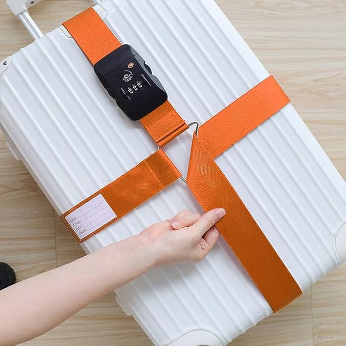 Luggage Straps for Suitcases TSA Approved Heavy Duty Adjustable Travel Belt Cross Suitcase Belts Luggage Tags with Name ID Card Travel Accessories Fit for 20-32 Inch Suitcase (Orange)
