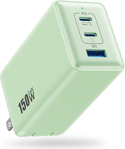 150W USB C Charger Block,GaN III Compact Foldable Wall Charger 3 Port Fast Charging Station,PD QC PPS Portable USB C Hub 100W Laptop Adapter for MacBook Pro/Air,iPad,iPhone 17/Pro,Galaxy S24,Dell etc