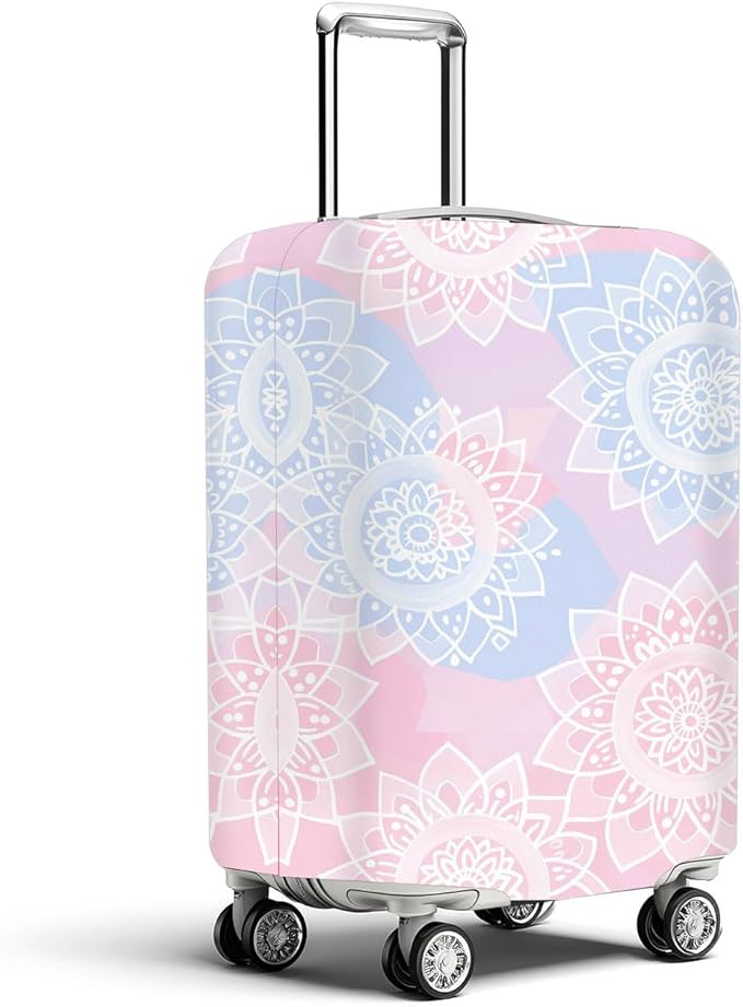 Pink Blue Mandala Luggage Cover Travel Essentials Suitcase Protector Washable Anti Scratch Protective Sleeve Baggage Wrap Fits 22-24 Inch Suitcase Covers Luggage Skins Travel Accessories