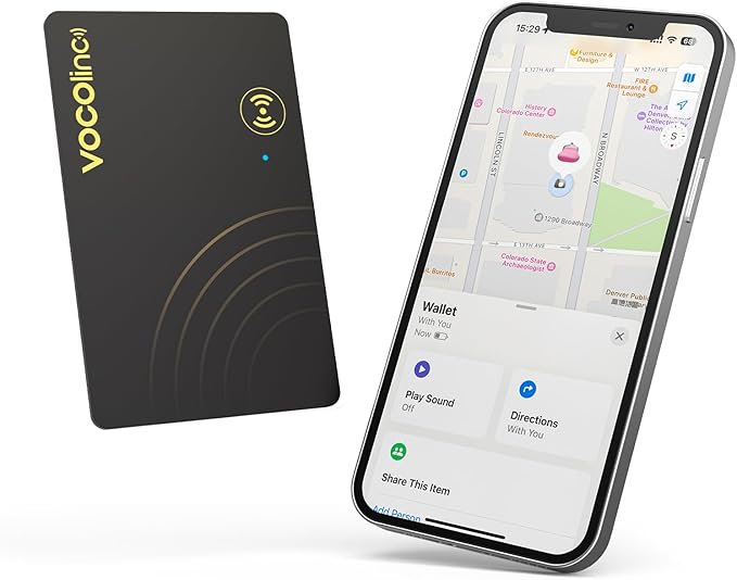 [Apple MFi Certified] VOCOlinc Air Card Tag Rechargeable Wallet Tracker 1.6mm, Item Finder Work with Apple Find My APP (iOS Only, Android not Supported), Bluetooth Locator for Luggage, Suitcase, Bags