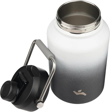 Half Gallon Jug with Handle,64 oz Insulated Water Bottle with Carrying Pouch,Double Wall Vacuum Stainless Steel Metal Bottle,Day Night