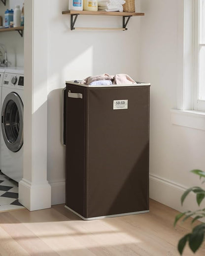 SOLEDI Laundry Hamper with Lid 100L Large & Tall Collapsible Laundry Basket, Clothes Hamper with Bag Removable Easy to Carry, Dirty Hampers for Bedroom, Bathroom, Dorm, College, Chocolate