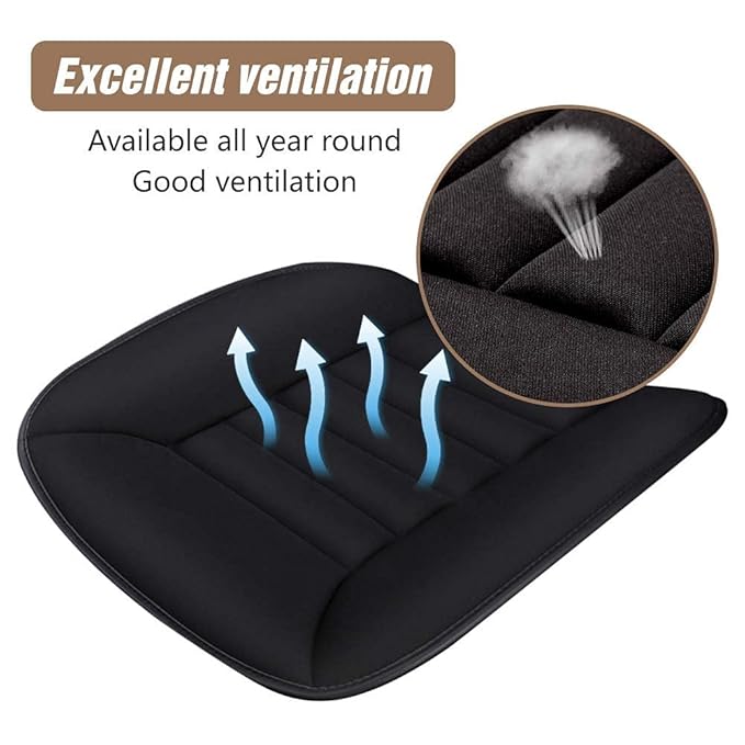 MYFAMIREA Car Seat Cushion Pad 1.2" Thick Comfort Seat Protector for Car Driver Seat Office Chair Home Use Memory Foam Seat Cushion with Non Slip Bottom, 20'' x 18.5'', Black