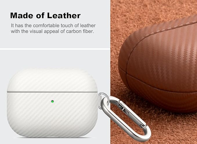 Leather Case - for AirPods Pro 3 Case Cover with Keychain - Selected Skin-Friendly Leather, Carbon Fibre Texture, Handmade Shockproof Hard Cover for AirPods Pro 3rd Generation Earbuds - Blue