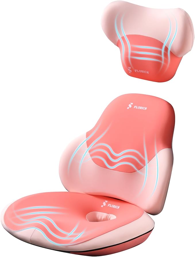 FLORICH Seat Cushion and Lumbar Support Pillow for Office Chair Car Neck Headrest Pillow 100% Memory Foam Seat Pads Pressure Relief Back Cushion and Carseat Pads(Pink)